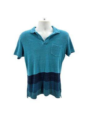 Orlebar Brown Mens Medium Polo Shirt Terry Towelling Tailored Fit Striped Blue